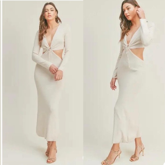 NWT Lush Clothing Cut out Knit Midi Dress - Ivory, Medium - Picture 4 of 5